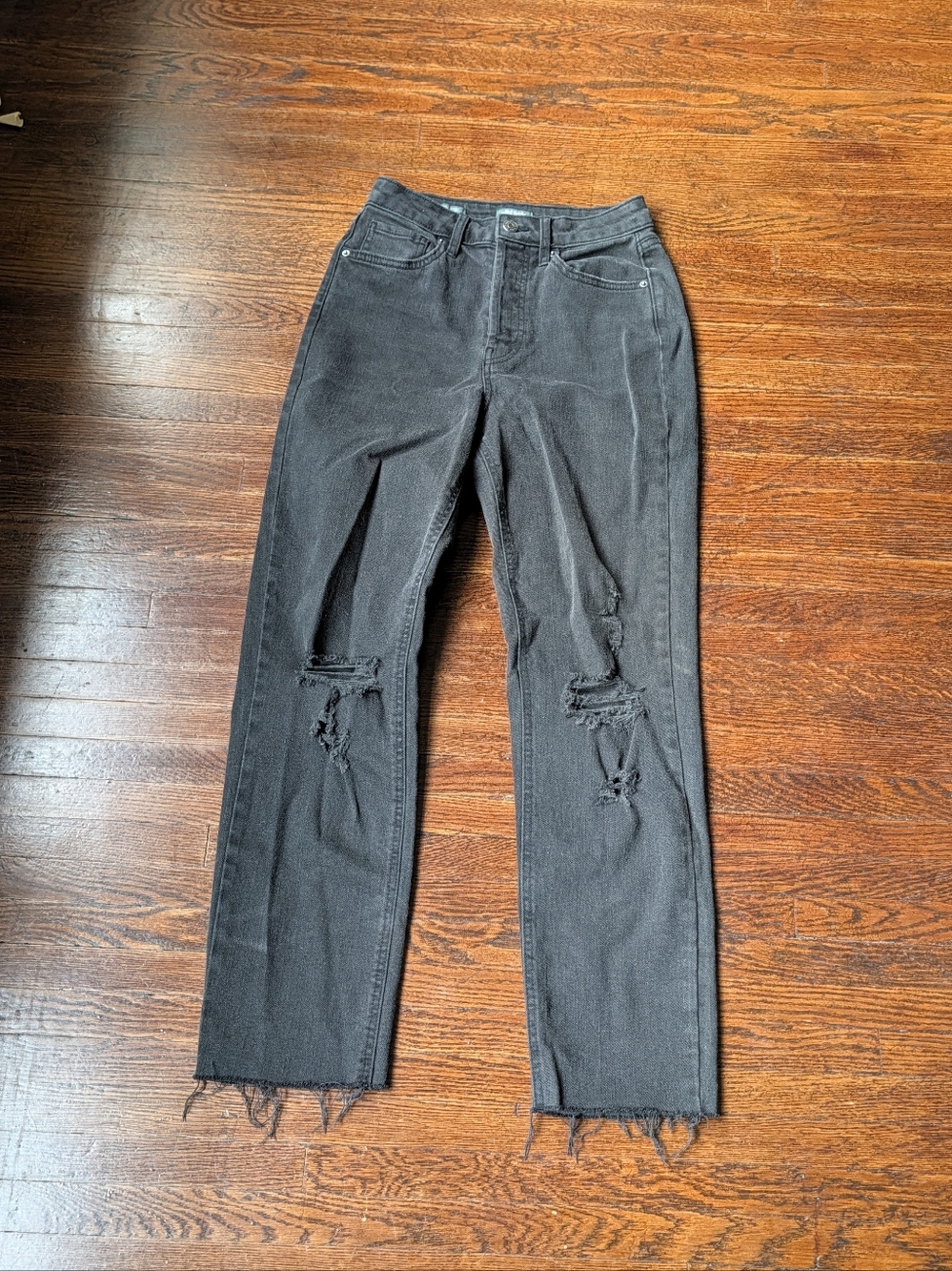 Wild Fable Straight Black Denim Jeans 4 Distressed Super High Rise Casual Goth